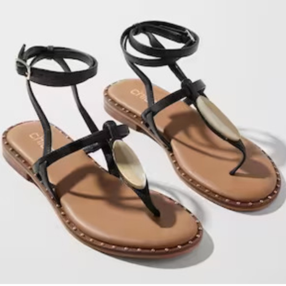 Chico's NWOB Nia Gladiator Gold Beaded Black Leather Sandal Sz 9